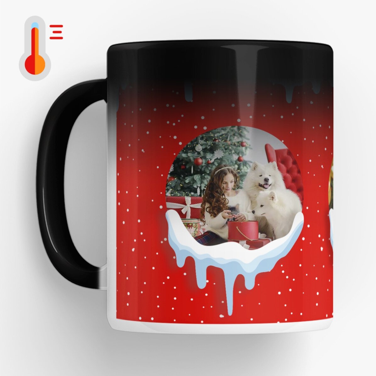 Cană termosensibilă personalizată cu 3 poze - Zăpadă 