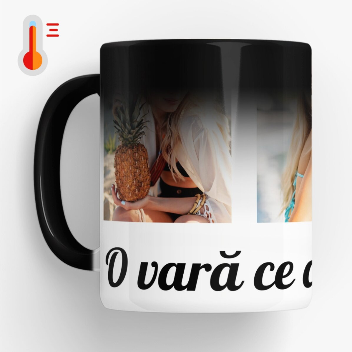 Cană termosensibilă personalizată cu 4 poze și mesaj 