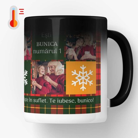 Cană termosensibilă personalizată cu 5 poze și text - Christmassy