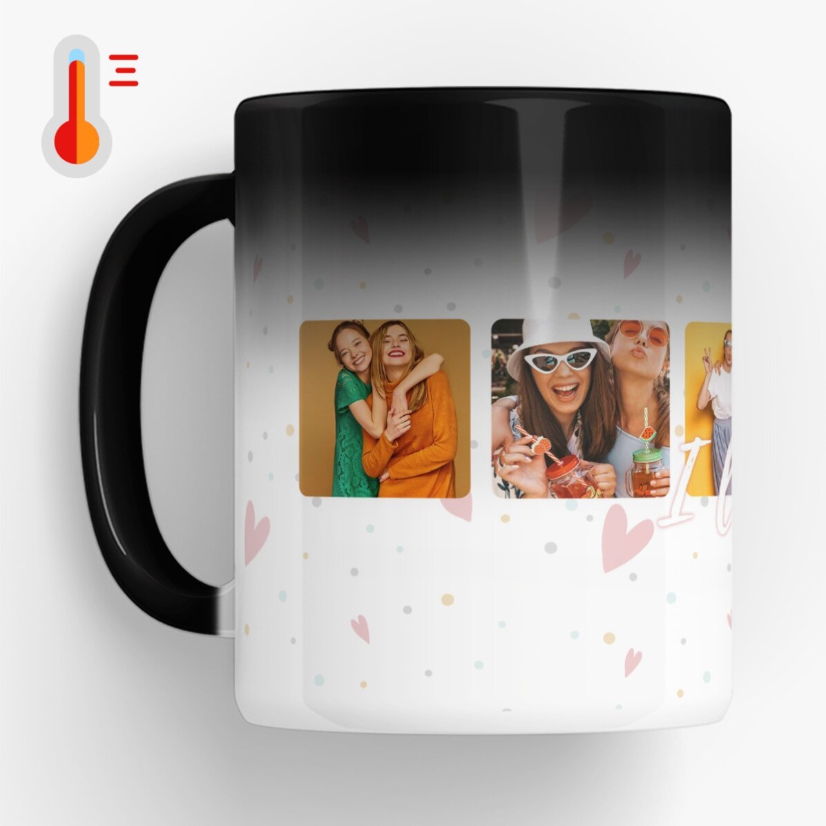 Cană termosensibilă personalizată cu 6 poze pătrate și text I love You - Celebrate love 