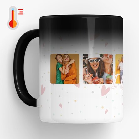Cană termosensibilă personalizată cu 6 poze pătrate și text I love You - Celebrate love 
