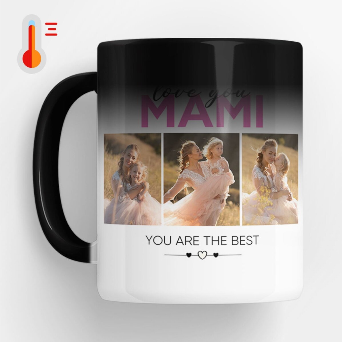 Cană termosensibilă personalizată cu 6 poze și text - With love