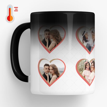 Cană termosensibilă personalizată cu 8 poze în formă de inimă