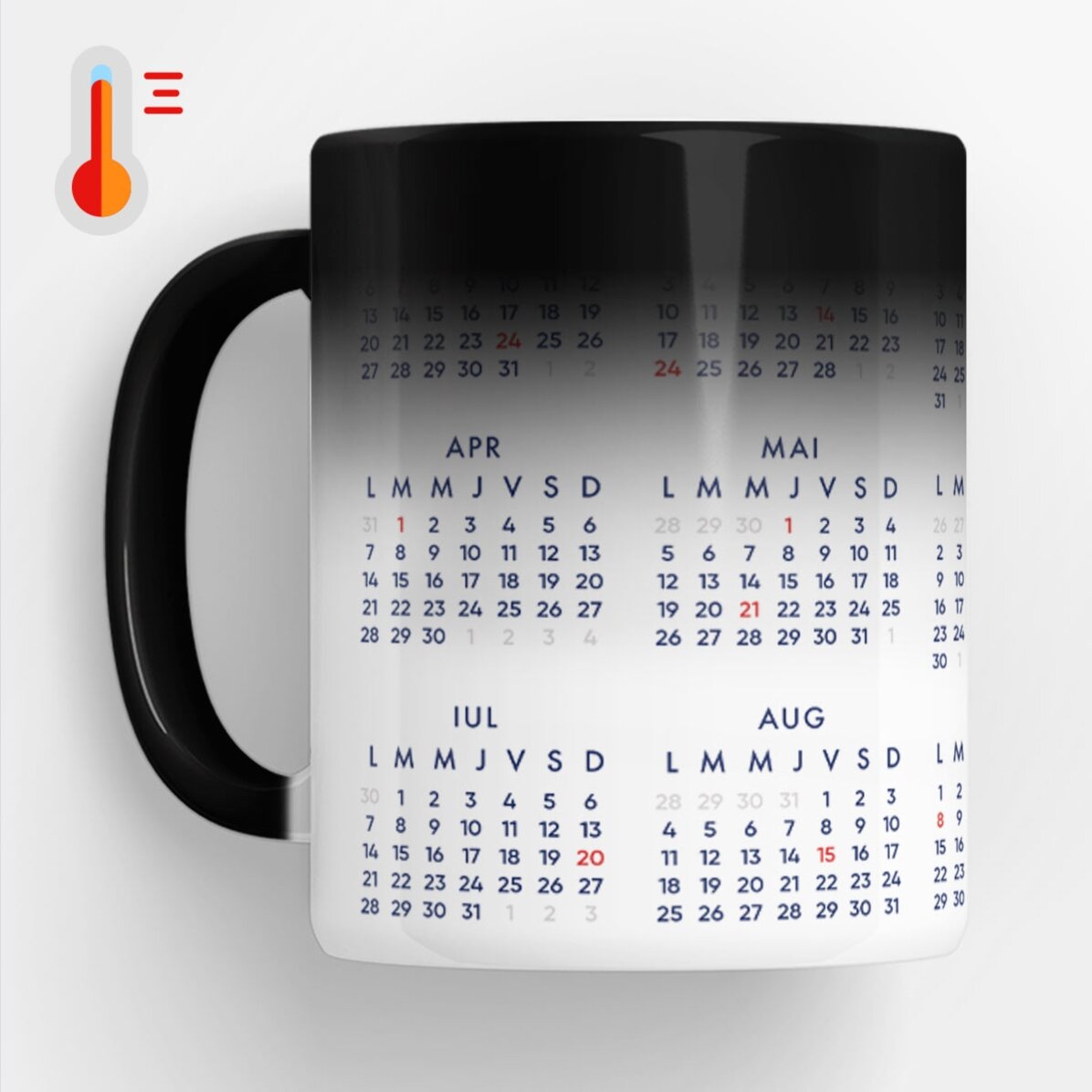 Cană termosensibilă personalizată cu calendar și logo