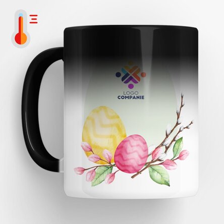 Cană termosensibilă personalizată cu logo și text - Paște fericit!
