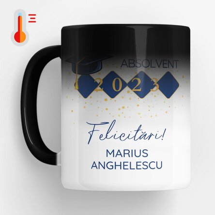 Cană termosensibilă personalizată cu mesaj de absolvire