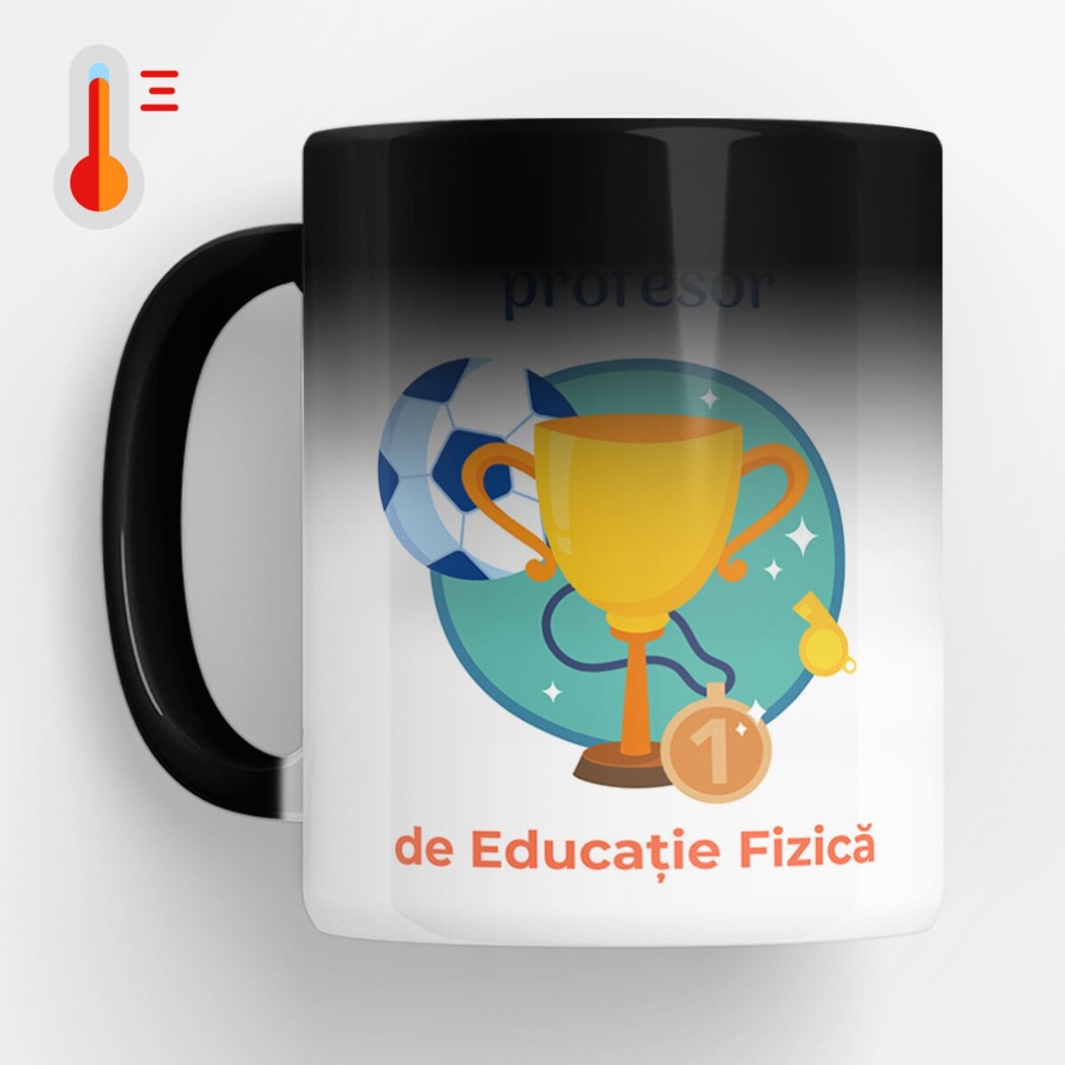 Cană termosensibilă personalizată cu mesaj - Profesor de Educație Fizică