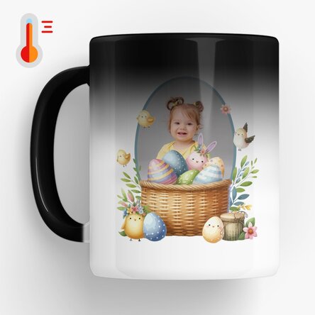 Cană termosensibilă personalizată cu mesaj și poză - Iepuraș 