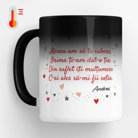 Cană termosensibilă personalizată cu mesaj și poză pentru soție x Flick