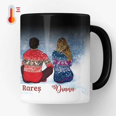 Cană termosensibilă personalizată cu nume pentru cuplu - Merry Christmas