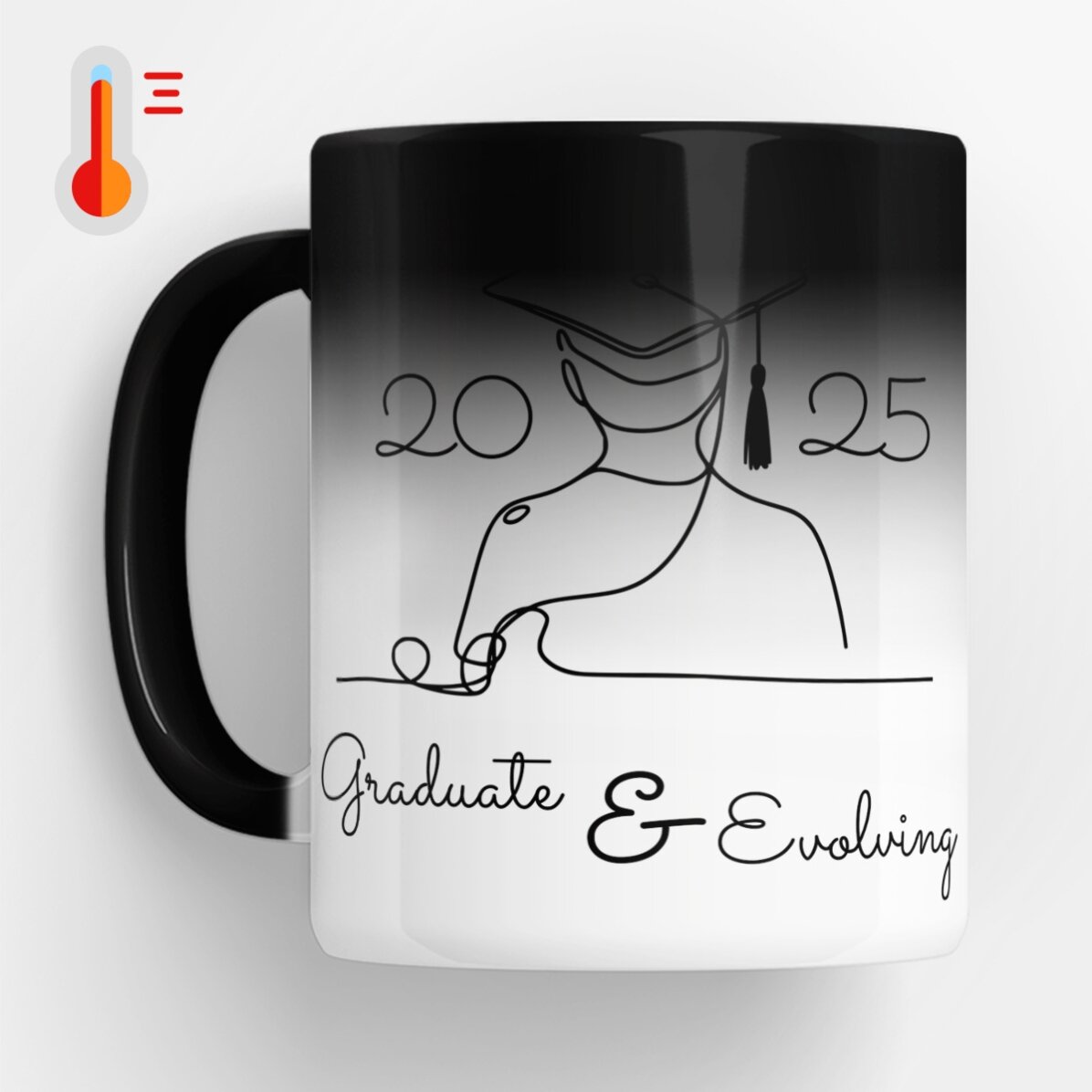 Cană termosensibilă personalizată cu nume și text - Line art Graduation