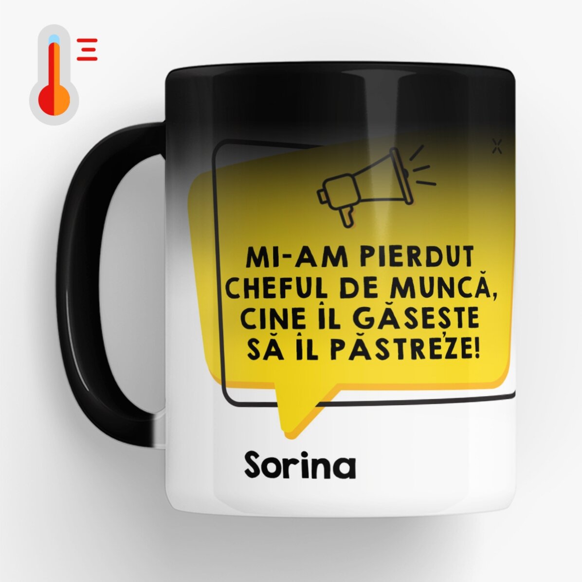 Cană termosensibilă personalizată cu text - Anunț