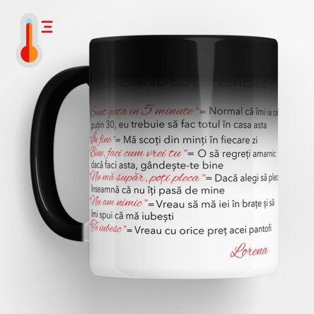 Cană termosensibilă personalizată cu text - Ce gândesc femeile