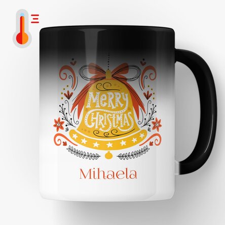 Cană termosensibilă personalizată cu text - Clopot Merry Christmas 