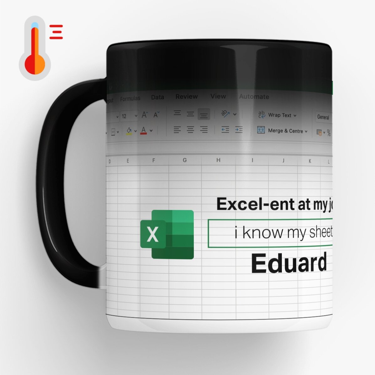 Cană termosensibilă personalizată cu text - Excel