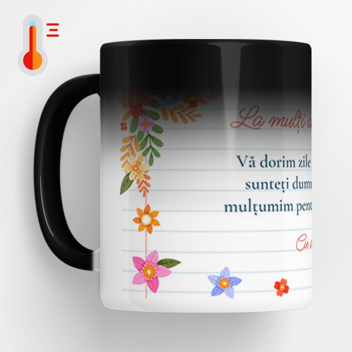 Cană termosensibilă personalizată cu text - Flori