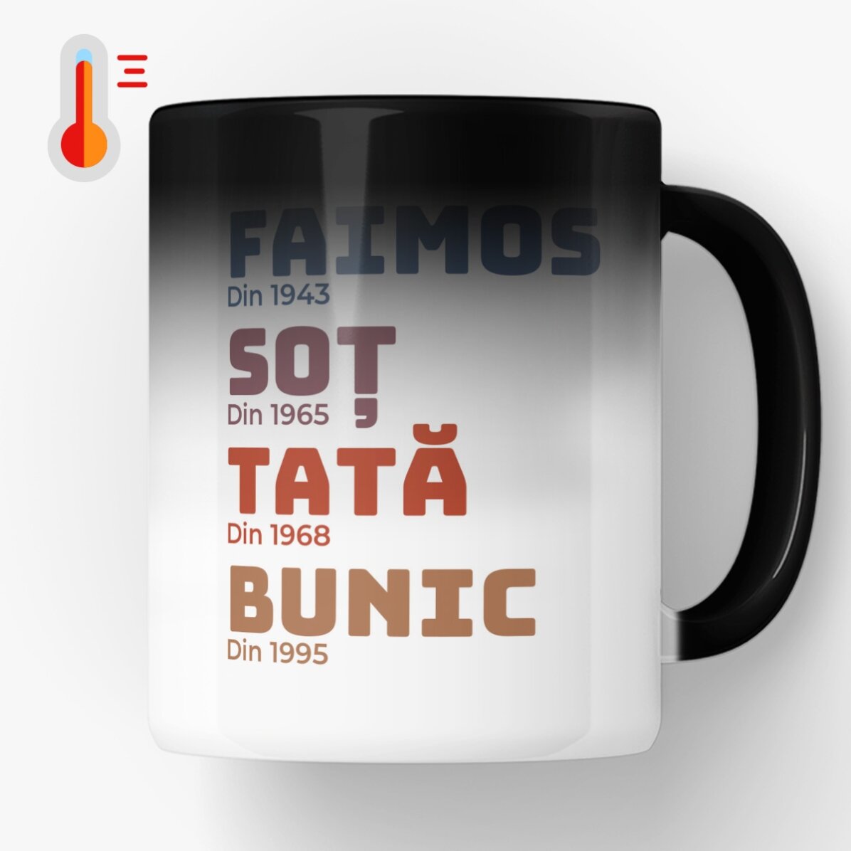 Cană termosensibilă personalizată cu text - Istoria bunicului 