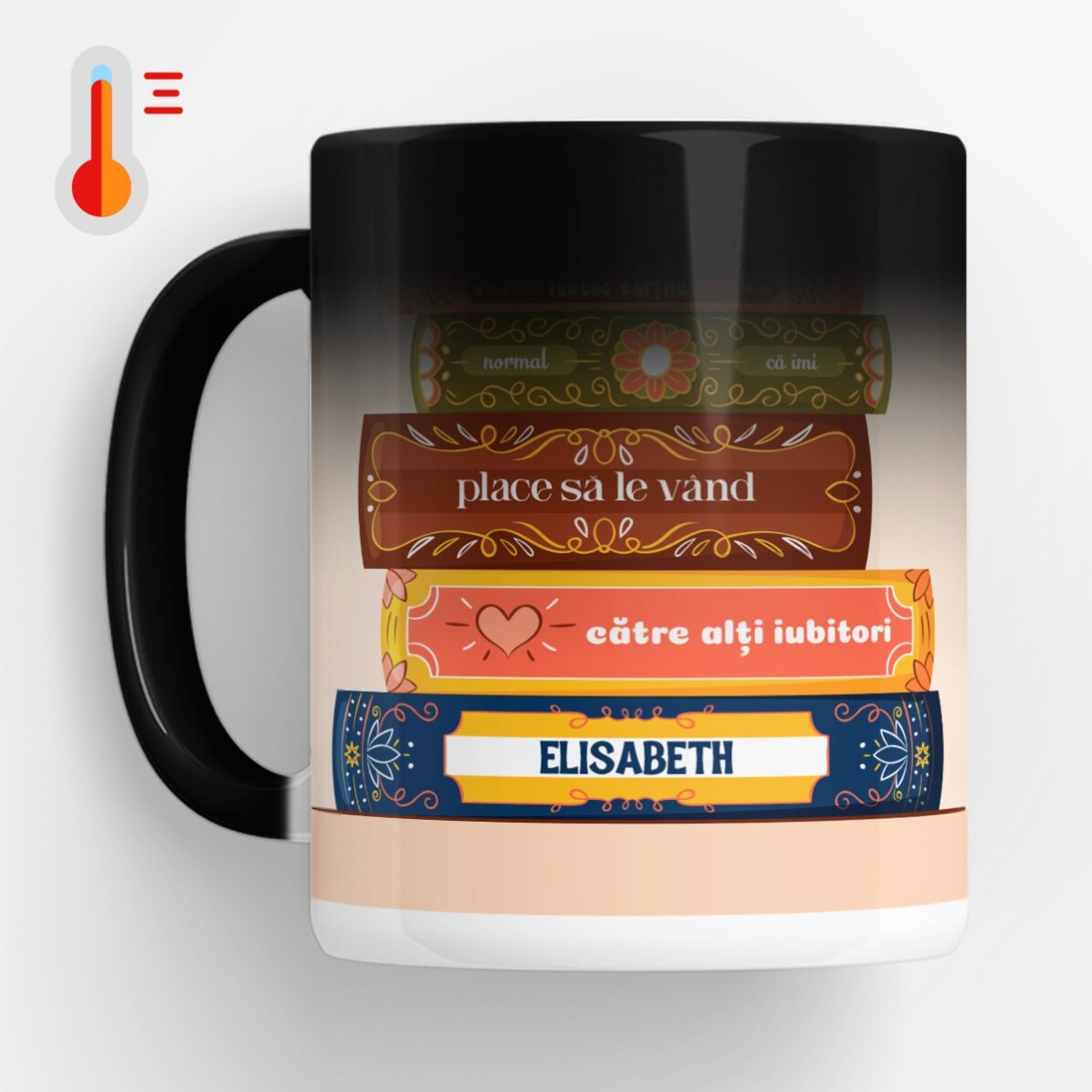 Cană termosensibilă personalizată cu text - Librar