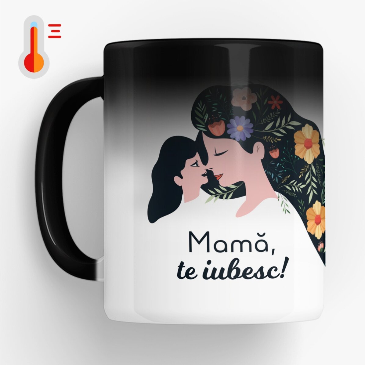 Cană termosensibilă personalizată cu text - Mamă, te iubesc!  