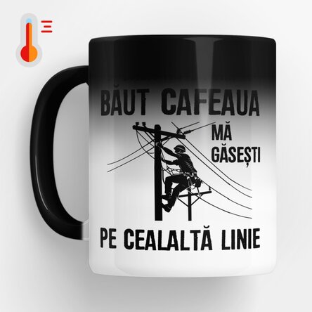 Cană termosensibilă personalizată cu text pentru electricieni - Înaltă tensiune
