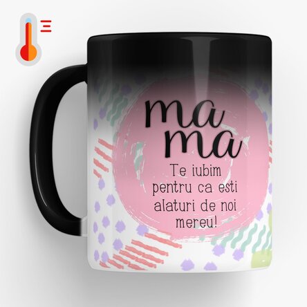 Cană termosensibilă personalizată cu text pentru mama - Pastel 