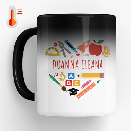Cană termosensibilă personalizată cu text pentru profesori - Heart 