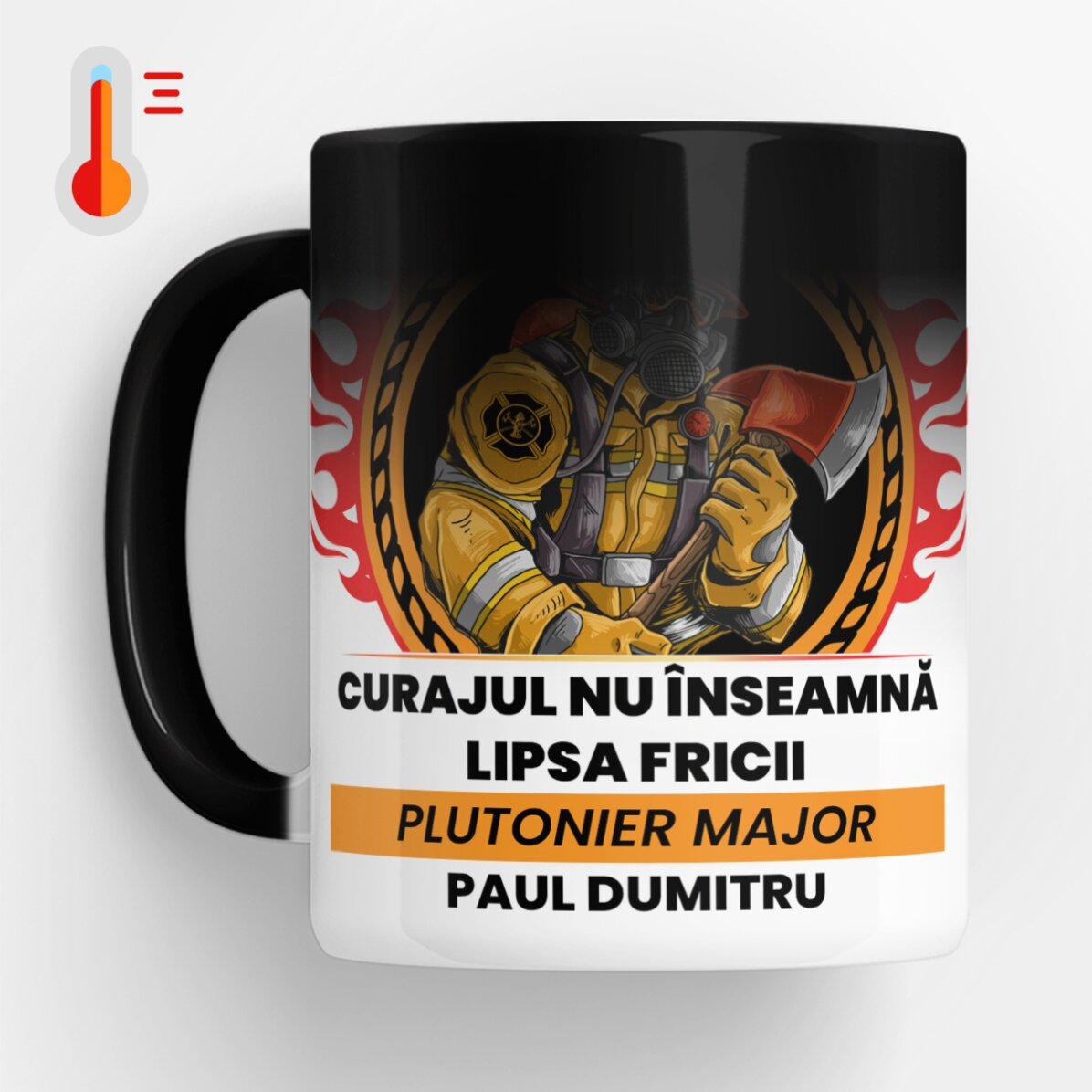 Cană termosensibilă personalizată cu text - Pompier