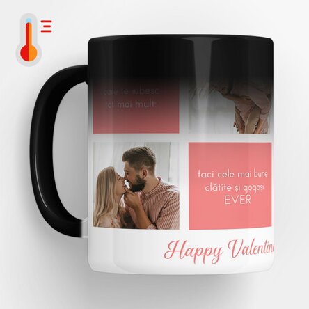 Cană termosensibilă personalizată cu text și 5 poze - Motive pentru care te iubesc