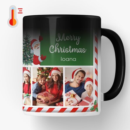 Cană termosensibilă personalizată cu text și 7 poze - Moș Crăciun