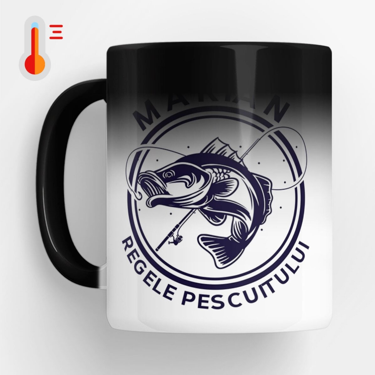 Cană termosensibilă personalizată cu text și nume - Regele pescuitului