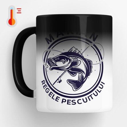 Cană termosensibilă personalizată cu text și nume - Regele pescuitului