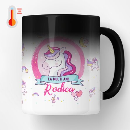 Cană termosensibilă personalizată cu text - Unicorni 