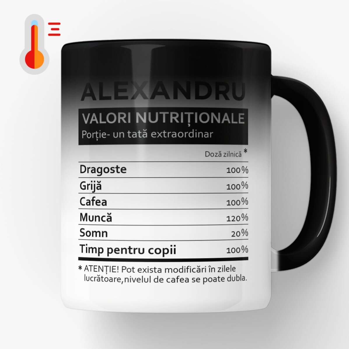 Cană termosensibilă personalizată cu text - Valori nutriționale 