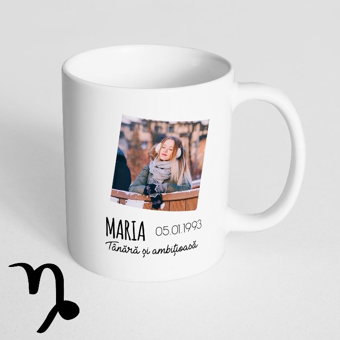 Cană zodiac personalizată cu poză și text - Capricorn