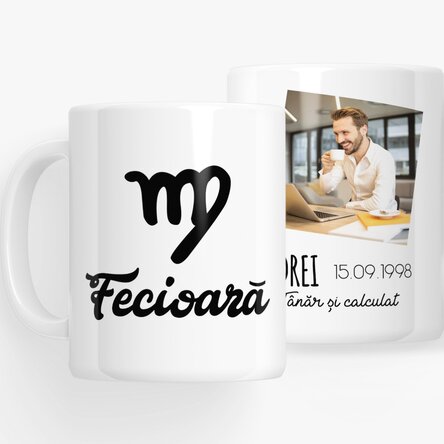 Cană zodiac personalizată cu poză și text - Fecioară