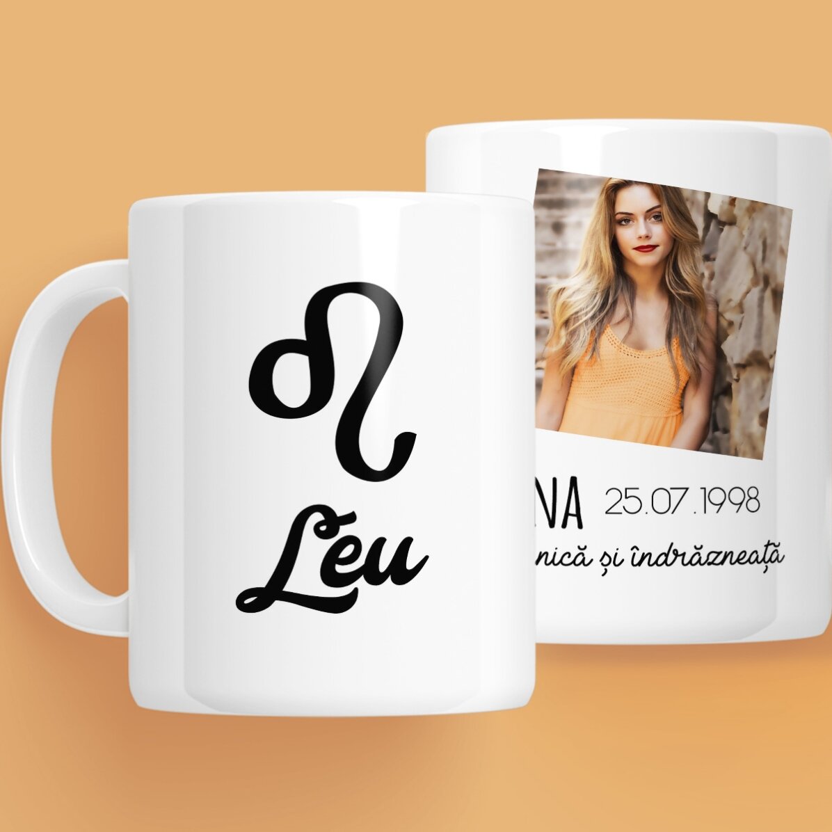 Cană zodiac personalizată cu poză și text - Leu