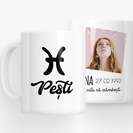 Cană zodiac personalizată cu poză și text - Pești