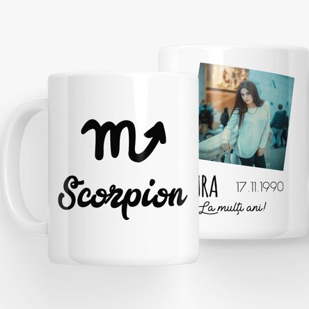 Cană zodiac personalizată cu poză și text - Scorpion