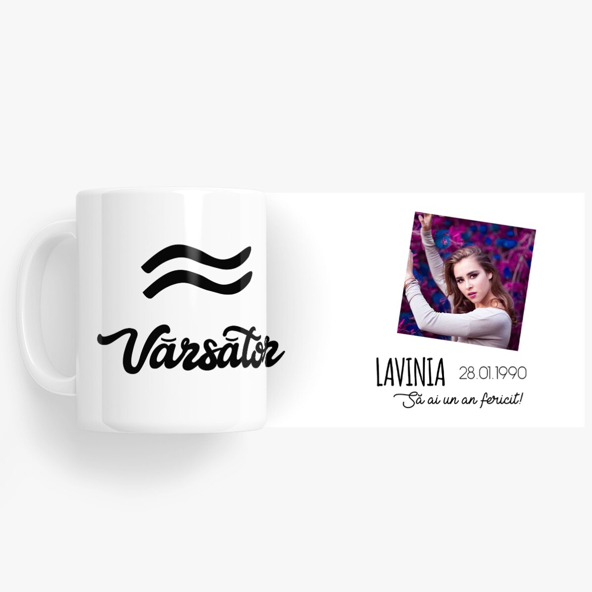 Cană zodiac personalizată cu poză și text - Vărsător
