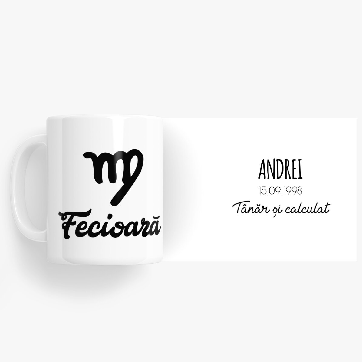 Cană zodiac personalizată cu text - Fecioară