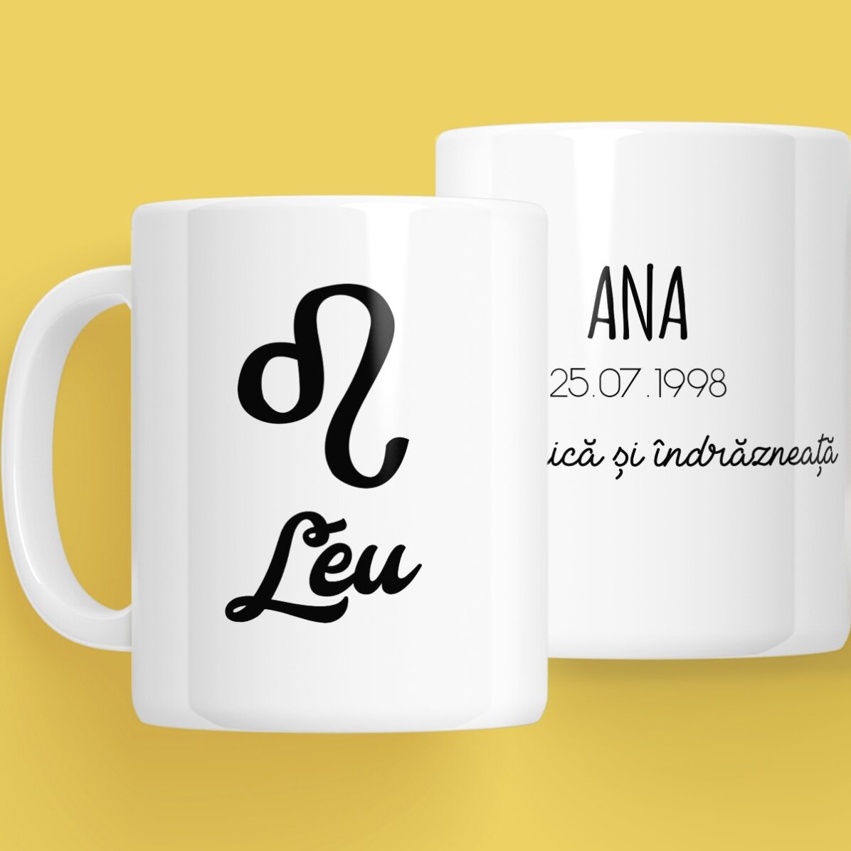 Cană zodiac personalizată cu text - Leu