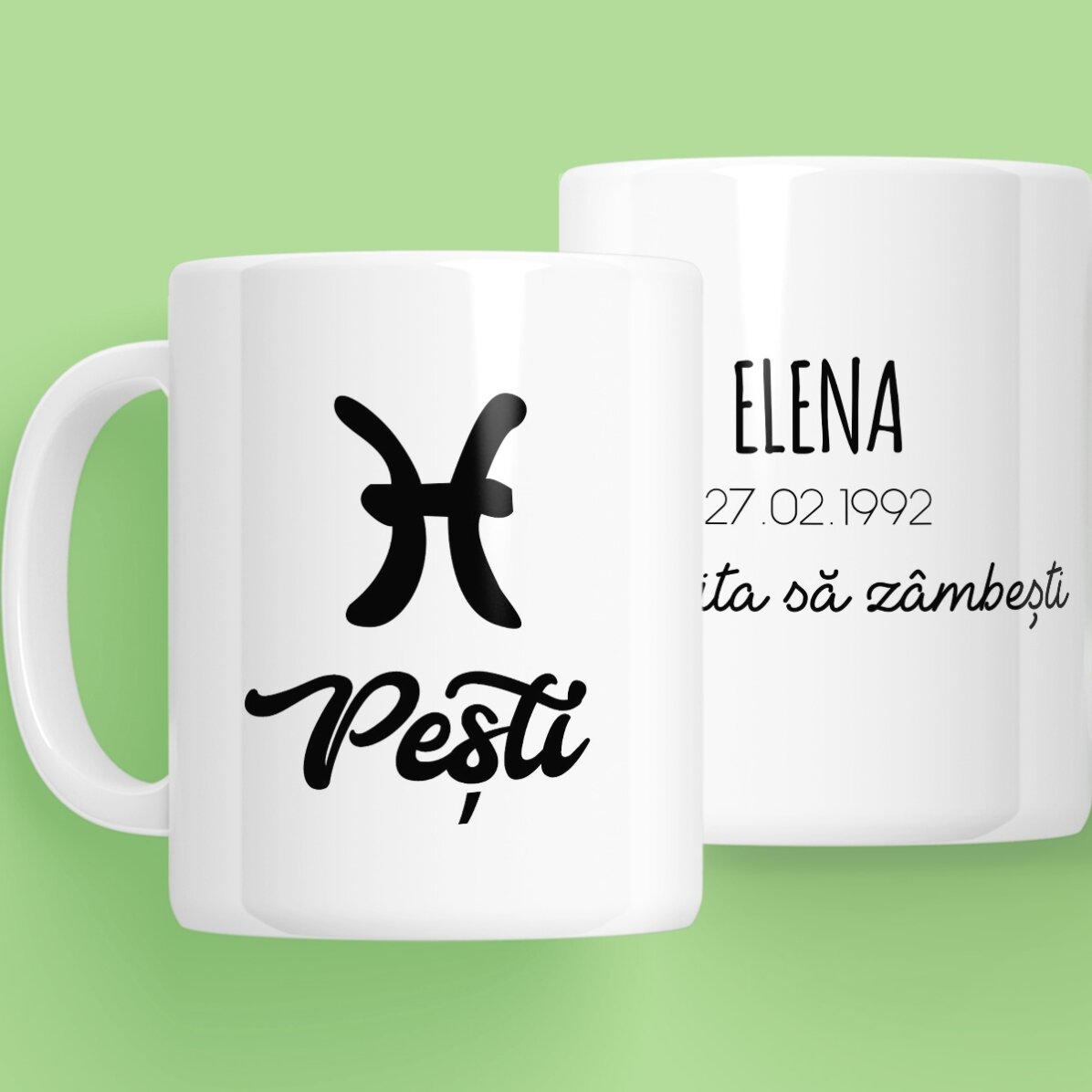 Cană zodiac personalizată cu text - Pești
