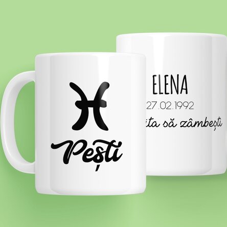 Cană zodiac personalizată cu text - Pești