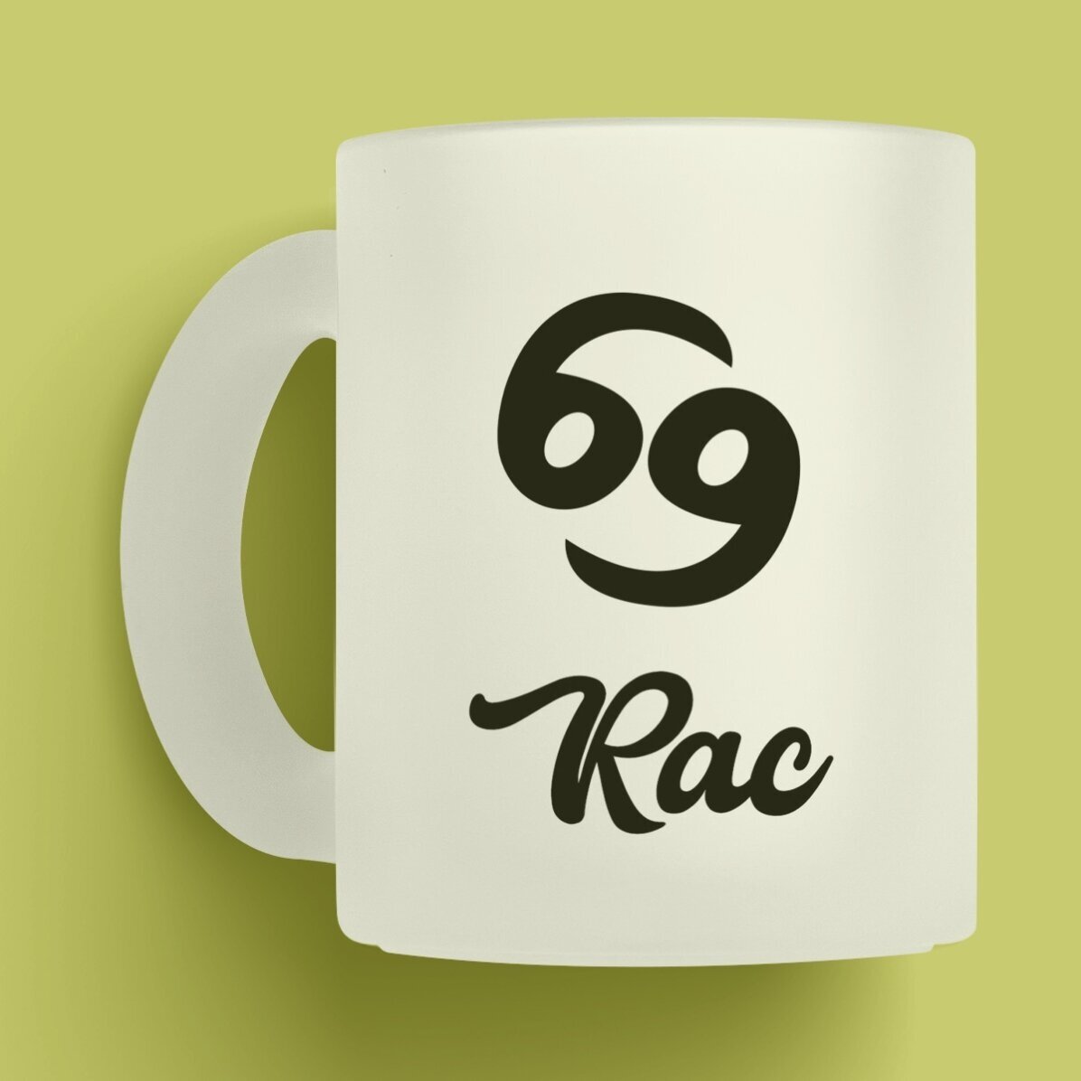 Cană sticlă mată zodiac personalizată cu text - Rac 