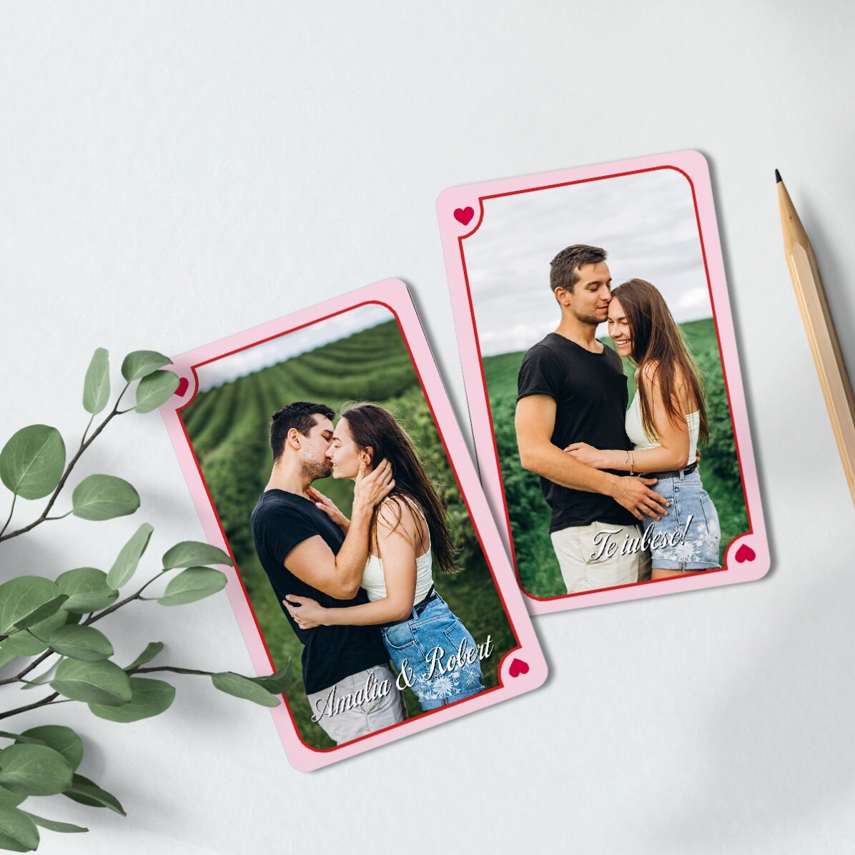 Card aluminiu personalizat față-verso cu 2 poze și text - Love