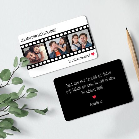Card aluminiu personalizat față-verso cu 3 fotografii și mesaj