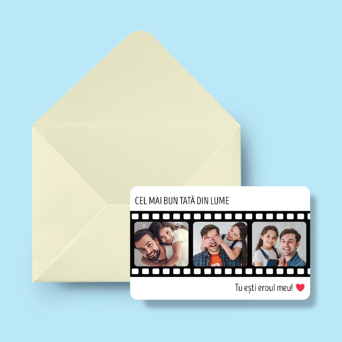 Card aluminiu personalizat față-verso cu 3 fotografii și mesaj