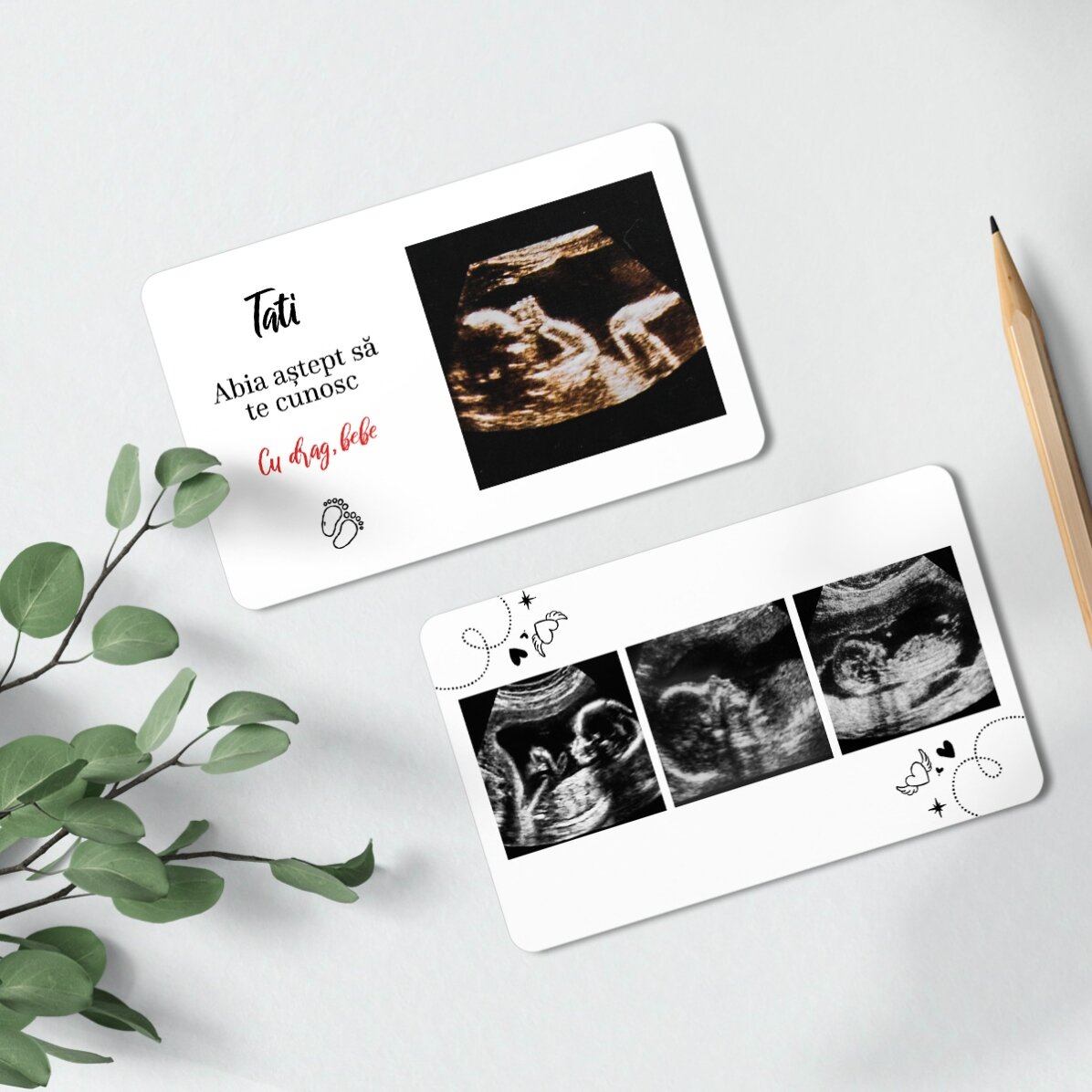 Card aluminiu personalizat față-verso cu 4 poze și text