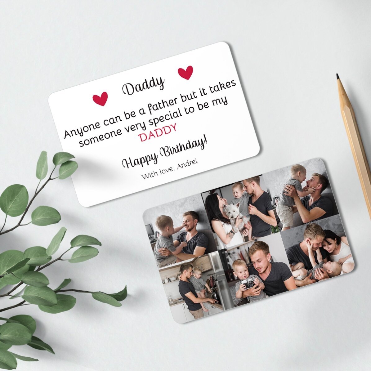 Card aluminiu personalizat față-verso cu 6 poze și text