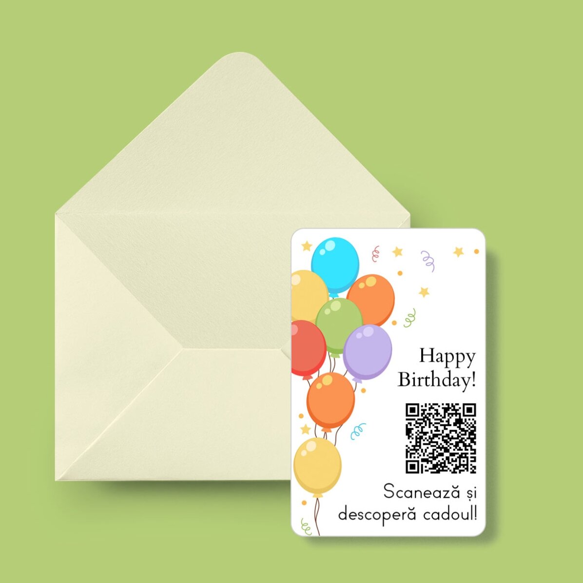 Card aluminiu personalizat față-verso cu mesaj, cod QR și o poză - Happy Birthday!